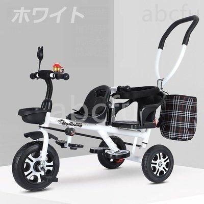 購入日本 二人乗り 三輪車 ベビーカー 双子用 子供用 自転車 補助棒付き 両点シートベルト付き 物置くカゴ付き 補助棒取り外す能 誕生日 プレゼント アウトドア