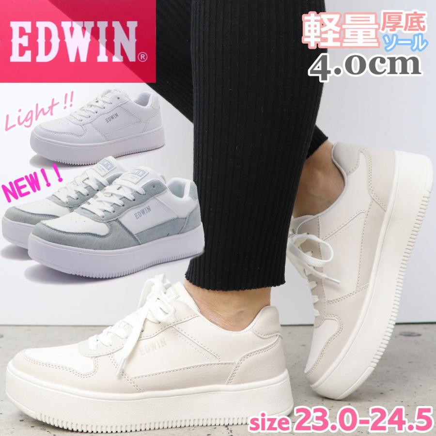 EDWIN（エドウィン） レディース スニーカー 厚底 軽量 ホワイトソール