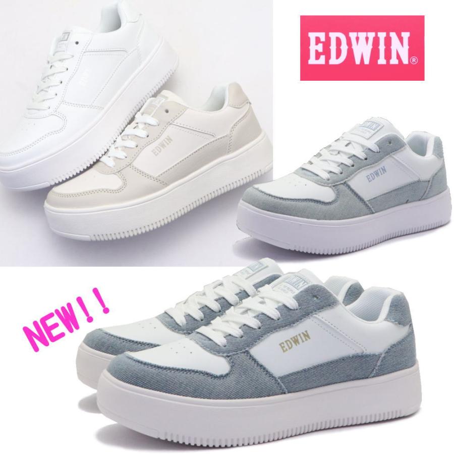 EDWIN（エドウィン） レディース スニーカー 厚底 軽量 ホワイトソール