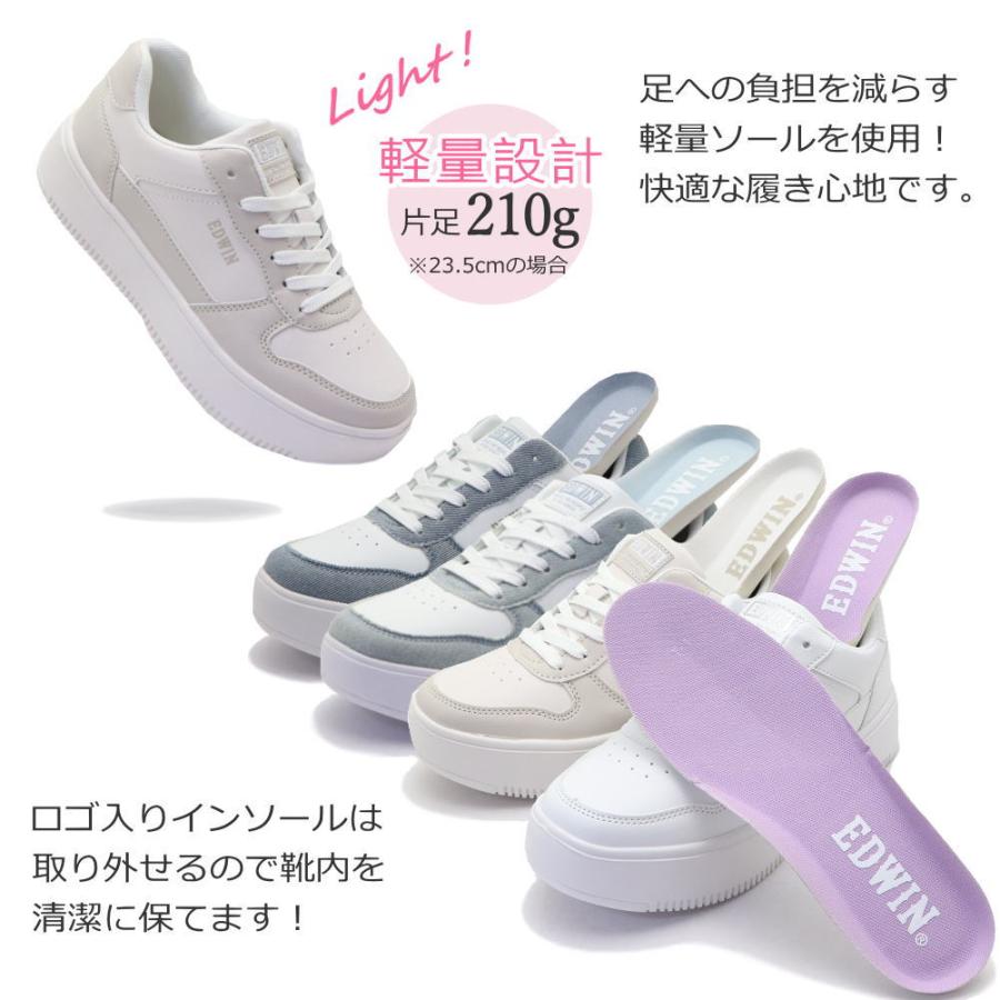 EDWIN（エドウィン） レディース スニーカー 厚底 軽量 ホワイトソール