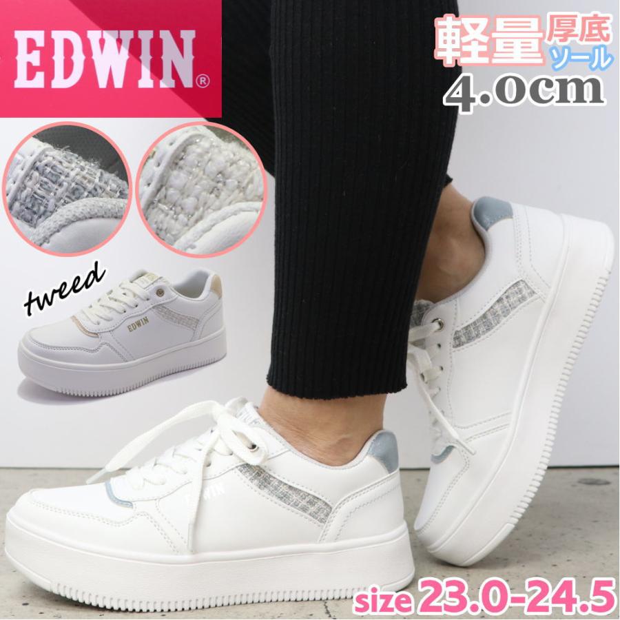 EDWIN（エドウィン） レディース スニーカー 厚底 軽量 ホワイトソール