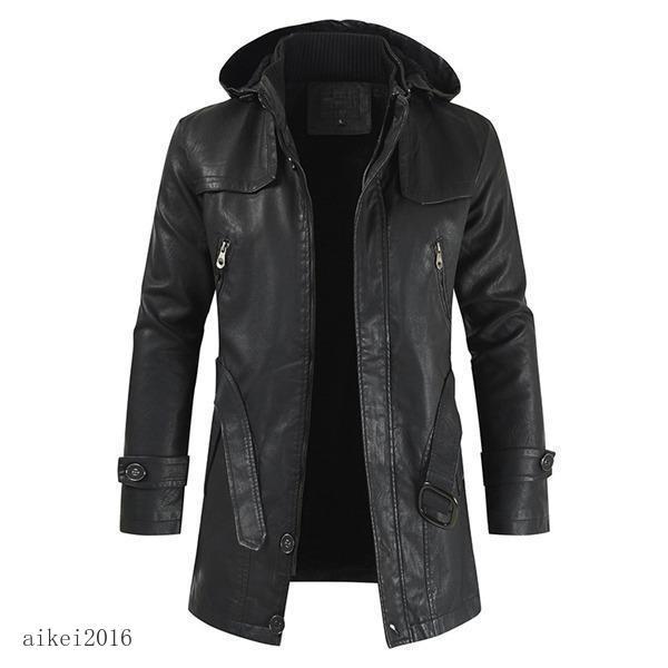 革ジャン メンズ レザージャケット コート ロング フード付き ビジネス