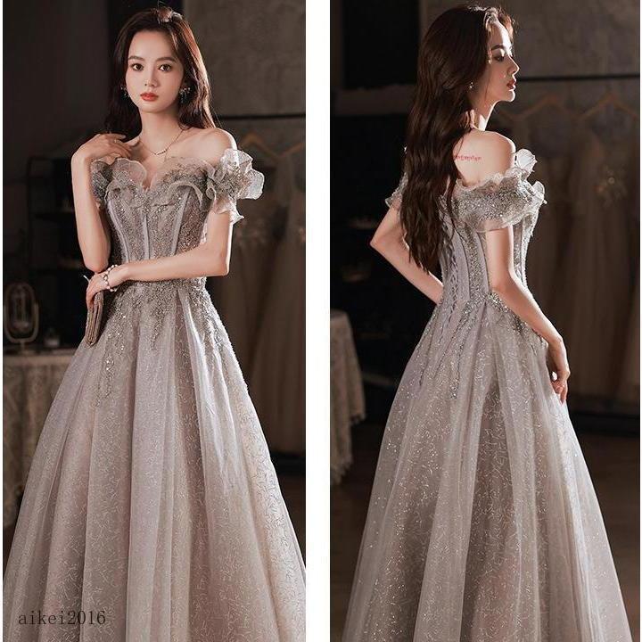 イブニングドレス オフショルダー 発表会ドレス ロングドレス