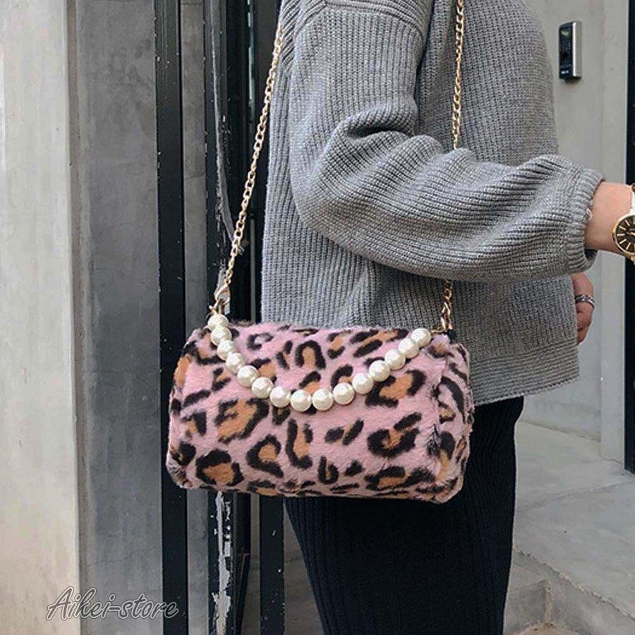 ファーバッグ レディース チェーン ショルダーバッグ 筒型 ヒョウ柄 斜