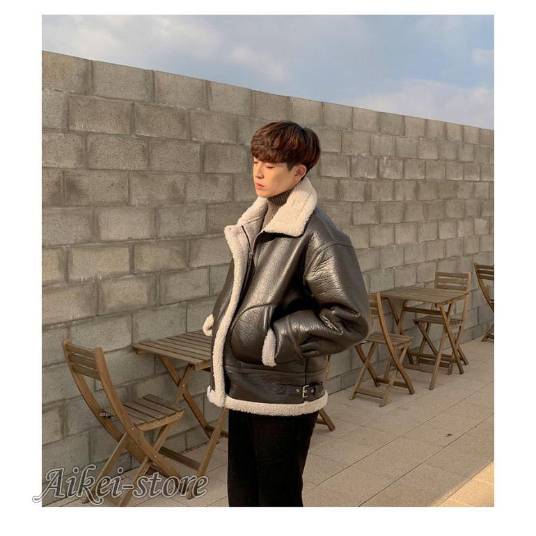 ムートンジャケット メンズ PUジャケット 裏ボア 革ジャン