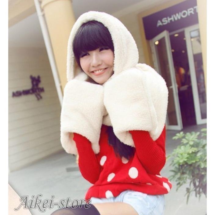 ボア フード付マフラー ミトン付マフラー マフラー ミトン 一体型