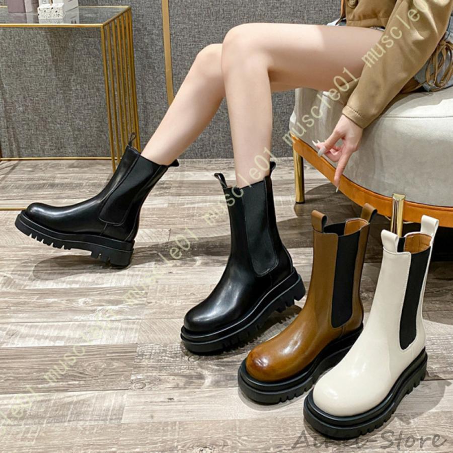レディースシーブーツ カジュアル 本革 秋冬靴 厚底 美脚 おしゃれ