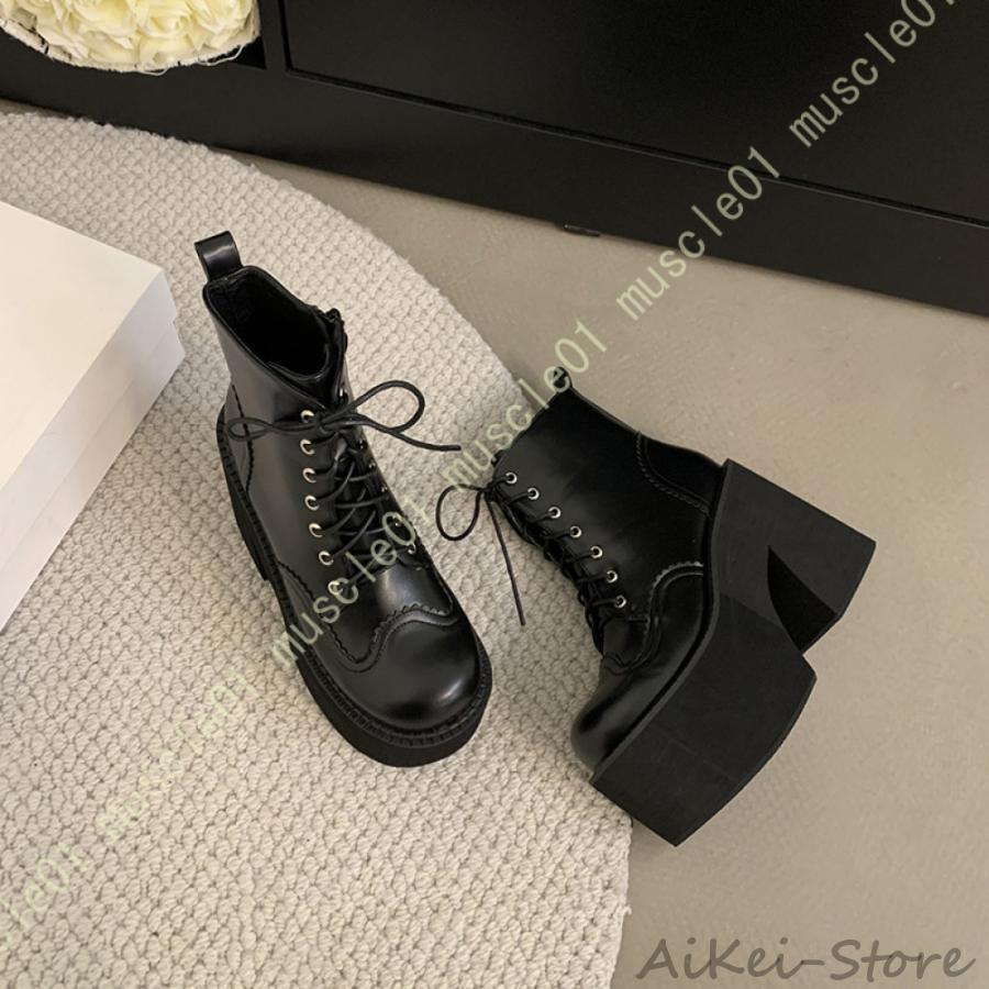 厚底ブーツ スーパーヒール ショートブーツ レディース 太ヒール