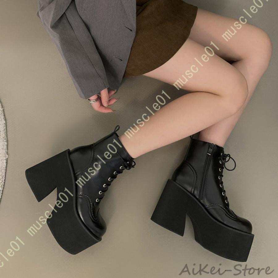 厚底ブーツ スーパーヒール ショートブーツ レディース 太ヒール