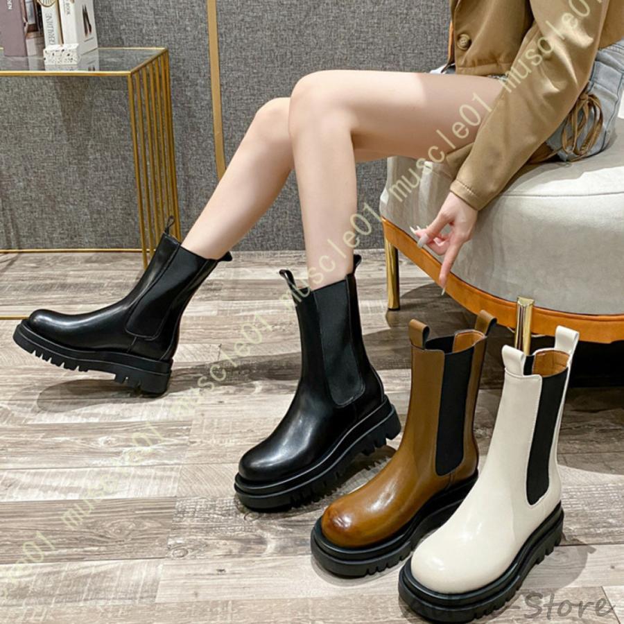 ブーツ ミドル丈 チェルシーブーツ レディース サイドゴア 本革 秋冬靴