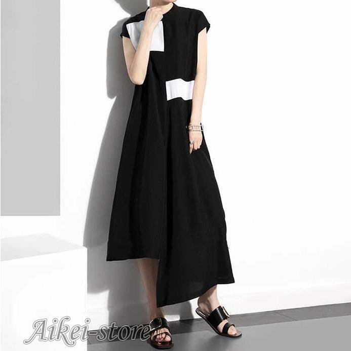 ロングワンピース レディース パッチワーク アシメトリー 切替 ロング