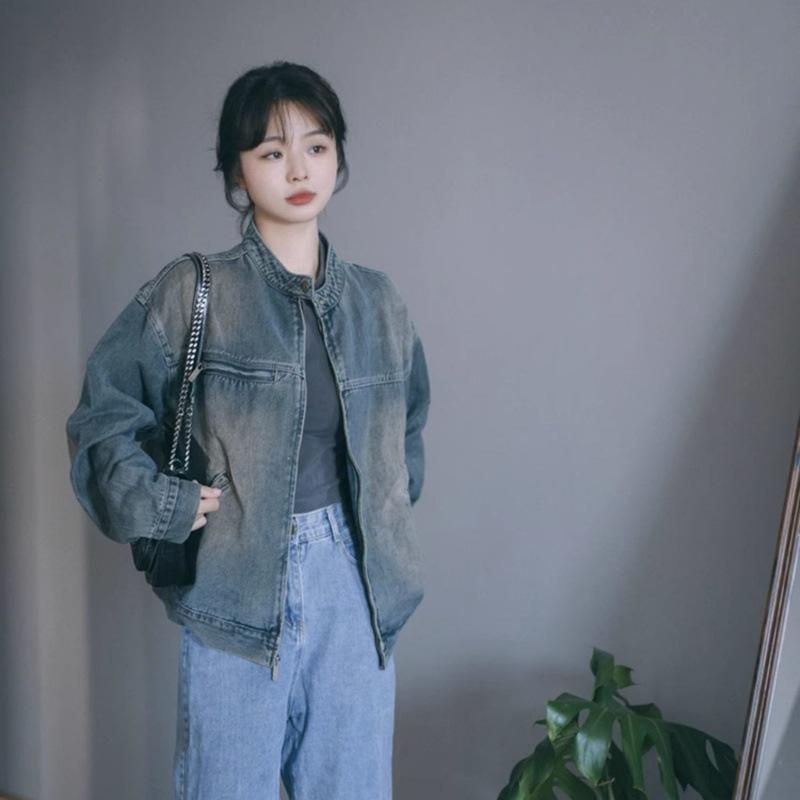 デニムジャケット レディース ジャケット Gジャン アウター ブルゾン ジップアップ ハイネック 羽織 ゆったり カジュアル 着痩せ 通勤 おしゃれ デニムジャケット レディース ジャケット Gジャン アウター ブルゾン