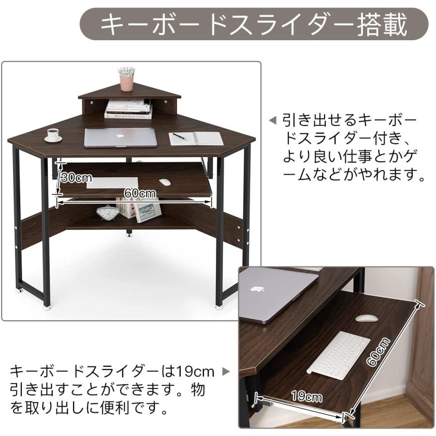 使用感なし コーナーデスク スライダー付き 22日限定10倍P付] 異形デスク コーナーデスク 幅72*奥行72cm