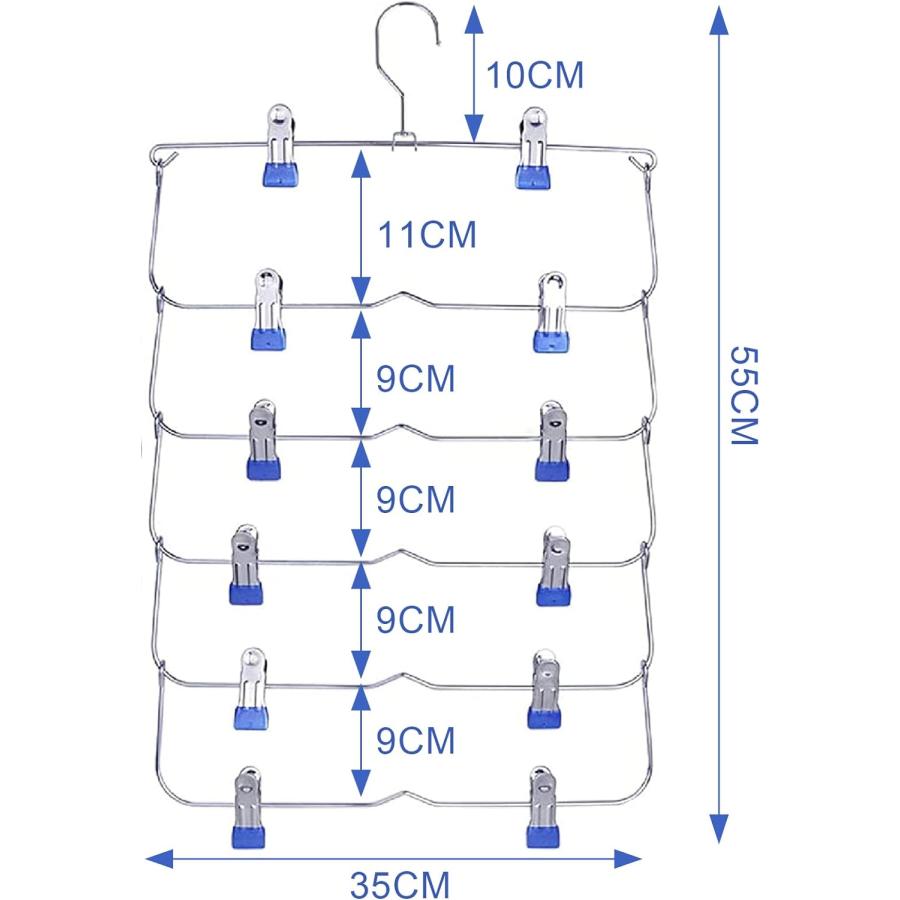 ズボンハンガー すべらない 2枚セット スカートハンガー 省スペース 6段 DEWEL スリムタイプ 錆びにくい ステンレス 物干し 洗濯ハンガー｜aikikabushiki｜02