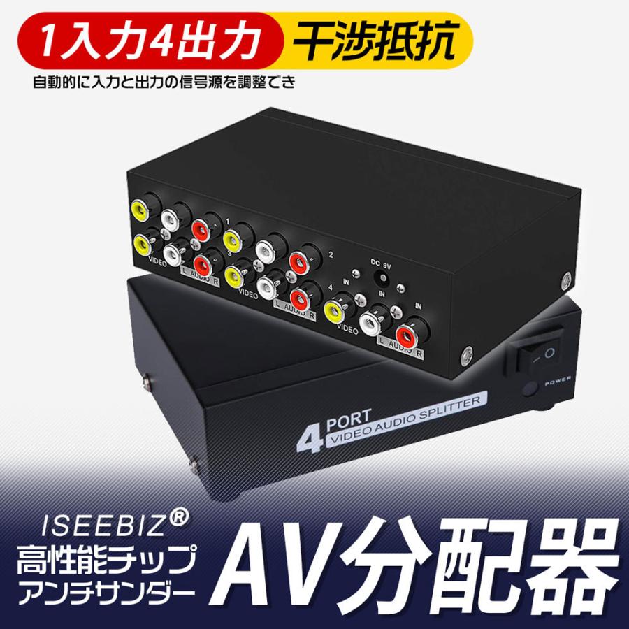 AV分配器 AVオーディオビデオ分配器 ES-Tune 4ポート1入力4出力 3RCA