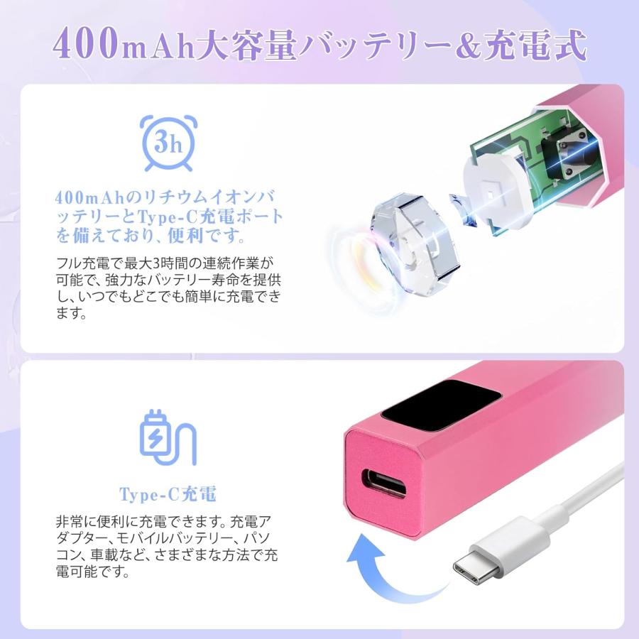 ネイルライト ネイルドライヤー ペン型 UV 8W 4LEDs ディスプレイ付 2