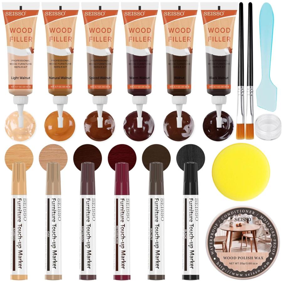 キズ補修 予約受付 キズ補修クリームキット 6色 13点セット オークシリーズ木製床修理 DEWEL フローリング用 ドア用 木製家具 補修材セット 簡単補修工事 擦れ傷 | 