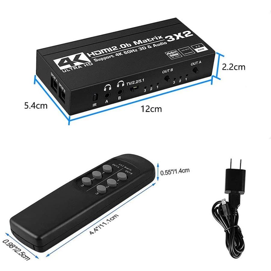 HDMIマトリックス切替器 3入力2出力 HDMI2.0 Iseebiz HDCP2.2 4K60HZ HDR 音声分離 光デジタル 異なる解像度で出力可 日本語取説付｜aikikabushiki｜07