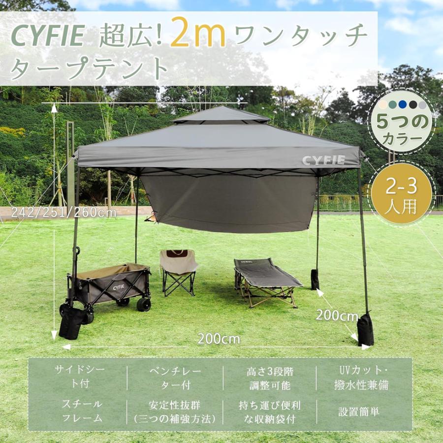 タープテント サイドシート付 2M 高さ3段階調節 CYFIE 風抜け