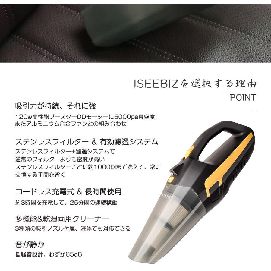 1日限定10倍P付] ハンディクリーナー 5000Pa吸引力 Iseebiz 車載掃除機