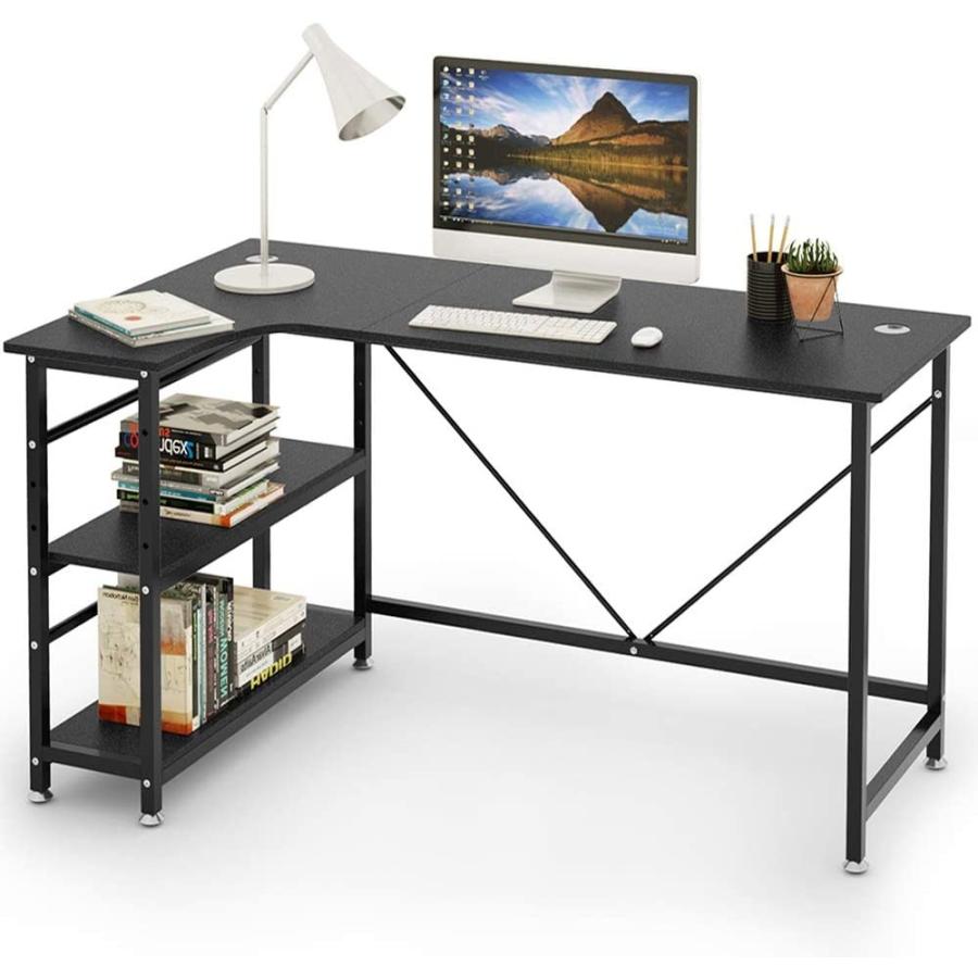 新品パソコンデスク デスク L字 2段シェルフ付木製 収納付1250-160 パソコンデスク L字 120cm 2段シェルフ付 2段ラック付 木製 収納付 座