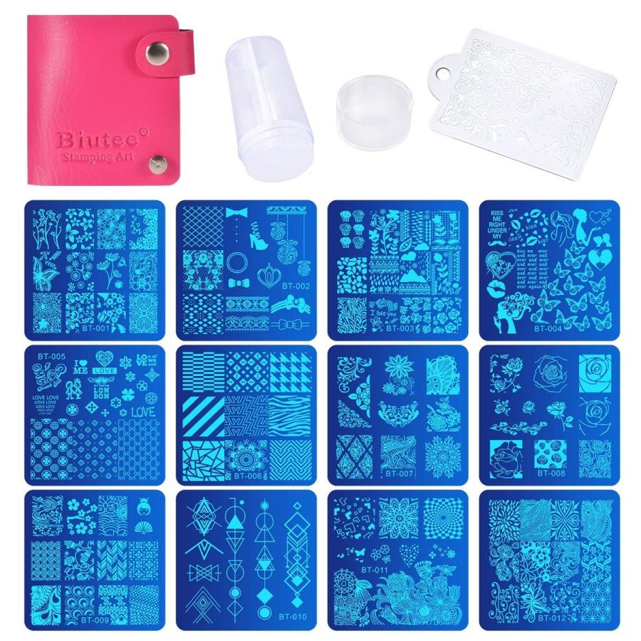 ネイルイメージプレートセット Biutee ネイルプレート 12 スタンプ 1 スクレーパー 1 カードバッグ 1 ネイルステンシル ネイルプレート Tool At 7 愛喜 通販 Yahoo ショッピング