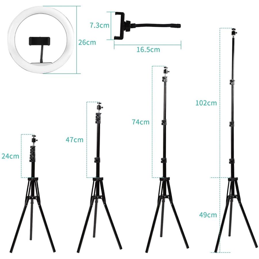 [27-29日限定10倍P付] LEDリングライト ライト 折りたたみ一体式 新品入荷セール Iseebiz USBライト 撮影照明用 360度回転可能 伸縮可能 10段調光 3モード｜aikikabushiki｜08