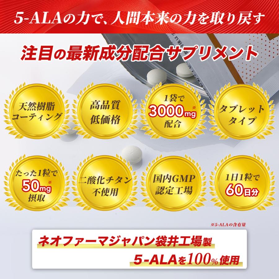 5-ALA タブレット ネオファーマジャパン製 50mg 60粒 3袋セット 5-アミノレブリン酸リン酸塩配合 サプリメント アイクレルファーマ　 |  | 01