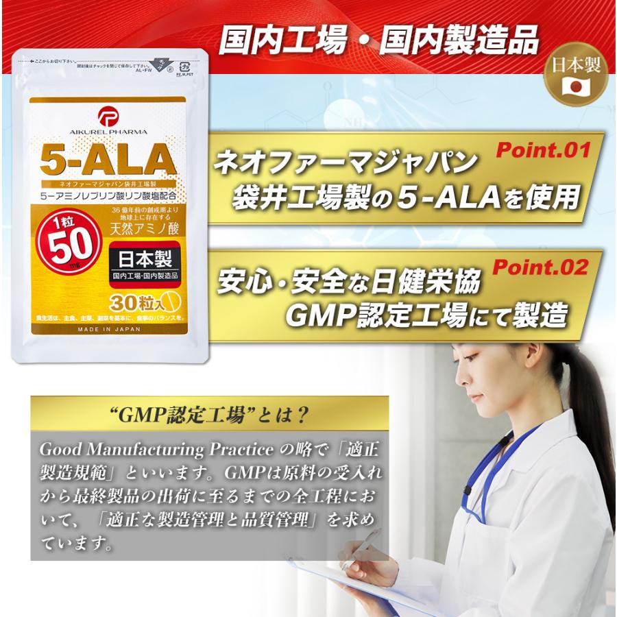 5-ALA タブレット ネオファーマジャパン製 50mg 60粒 5袋セット 5-アミノレブリン酸リン酸塩配合 サプリメント アイクレルファーマ　｜aikurelpharma｜04