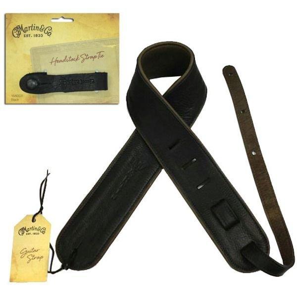 MARTIN 18A0029+18A0031 Premium Rolled Leather ギターストラップ+ストラップボタン ブラック