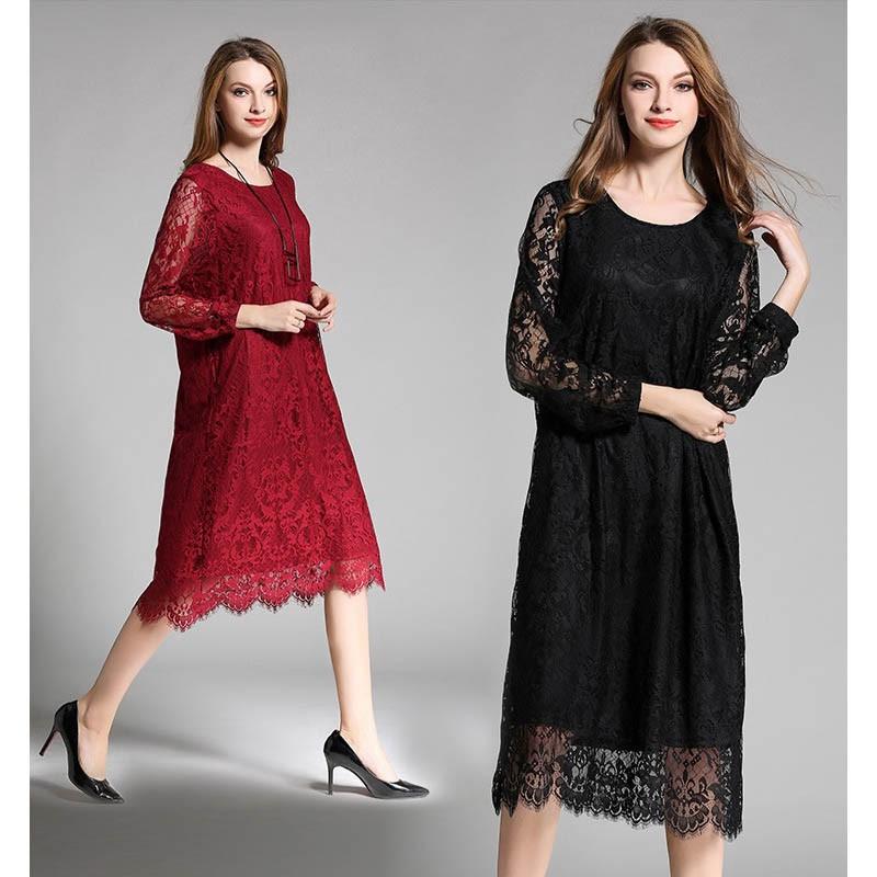 刺繍レース　ワンピース　ゆったり 大きいサイズ 結婚式・パーティー・オケージョンドレス】Ⅴネック刺繍レース