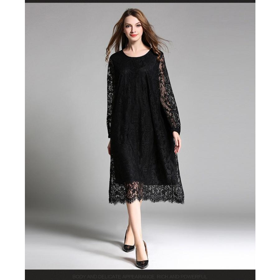 刺繍レース　ワンピース　ゆったり 大きいサイズ 結婚式・パーティー・オケージョンドレス】Ⅴネック刺繍レース