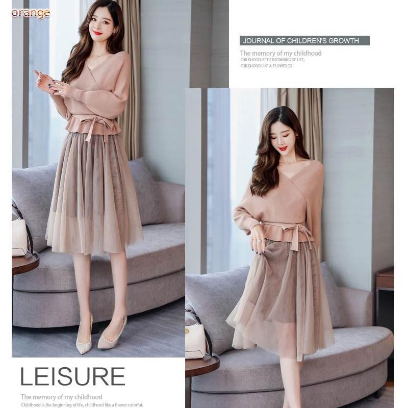 大きいサイズ】ニットトップス+チュールスカート フェミニン