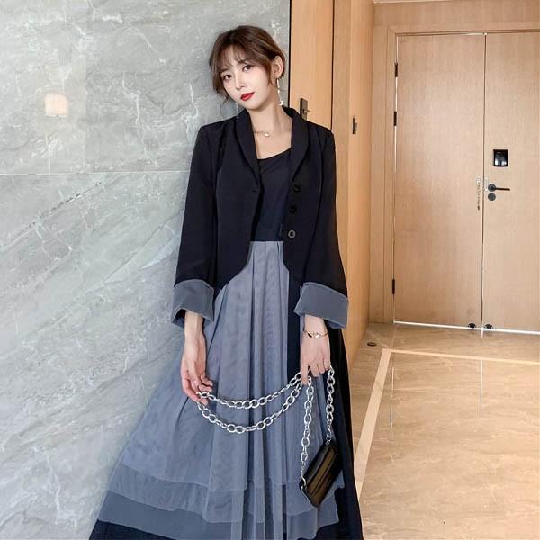 Free Size定番のお歳暮 冬ギフト ワンピーススーツ4lセットアップ3xlジャケットとチュール切替ロングワンピース黒 スカートスーツ上下 スーツ フォーマル ドレスfree Size Www Marengoef Com