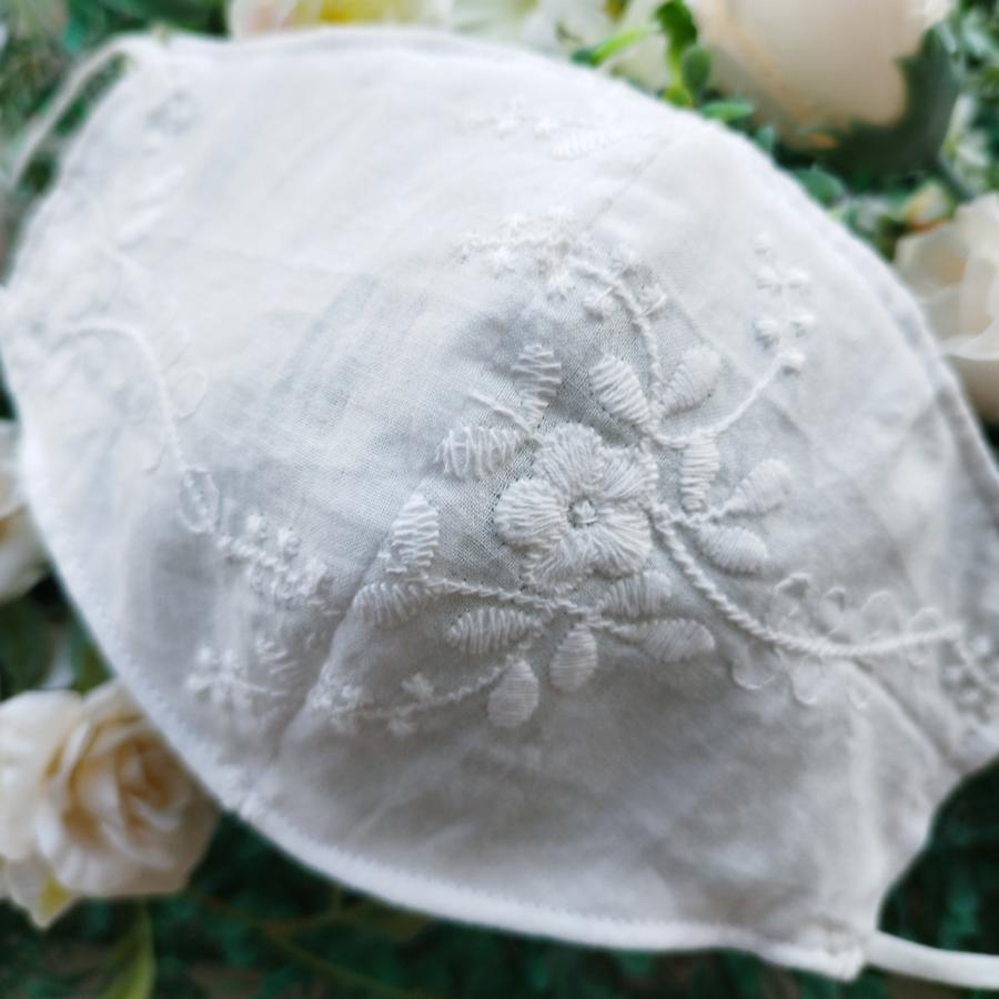 即納有　国産マスク　シェイプタイプ　ドレスマスク　フォーマル用　刺繍コットンレース　母の日　プレゼントに　サスティナブル　紐調整付　障害者支援商品 | 