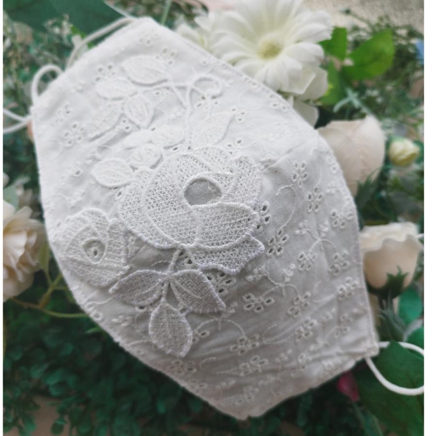 即納有　国産マスク　ドレスマスク　フォーマル用　刺繍コットンレース　母の日　プレゼントに　サスティナブル　紐調整付　障害者支援商品 | 