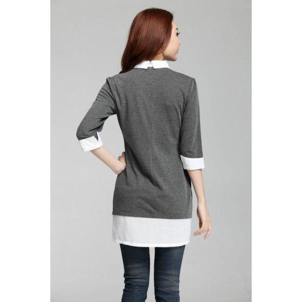 配色切替ブラウス　シャツ　重ね着風　レディース　現品限り　特価　夏秋　五分袖　トップス　着痩せ　シンプル　LL(XL)　202107　202108 |  | 05
