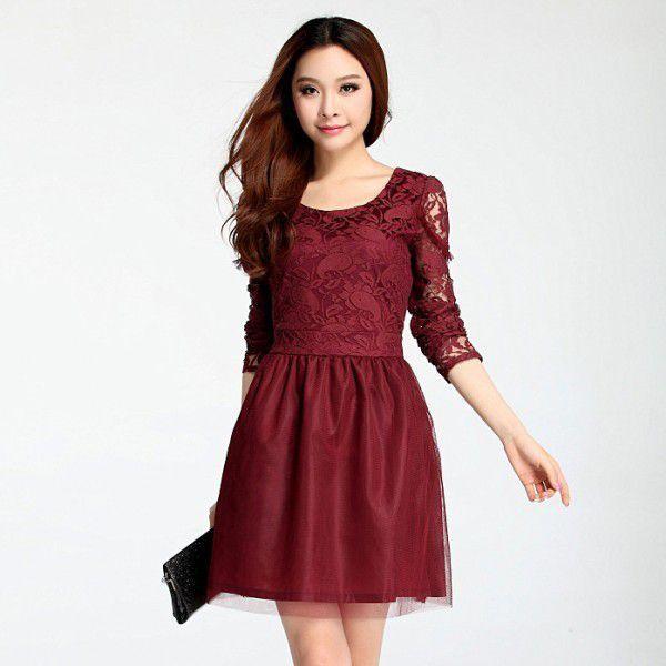 全2色　レースワンピース　長袖　エレガント　レディース　現品限り　特価　Vネック　ミニ丈　パーティードレス　着痩せ　大きいサイズ　LL-5L　202107　202108 |  | 01