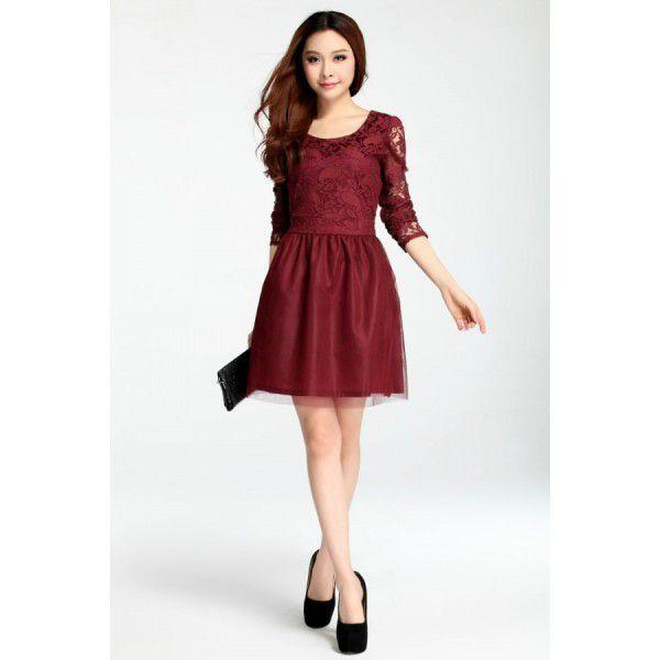 全2色　レースワンピース　長袖　エレガント　レディース　現品限り　特価　Vネック　ミニ丈　パーティードレス　着痩せ　大きいサイズ　LL-5L　202107　202108 |  | 04