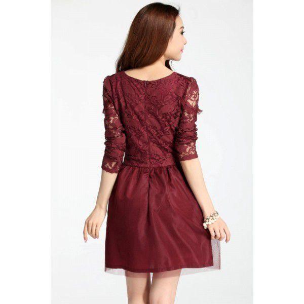 全2色　レースワンピース　長袖　エレガント　レディース　現品限り　特価　Vネック　ミニ丈　パーティードレス　着痩せ　大きいサイズ　LL-5L　202107　202108 |  | 05