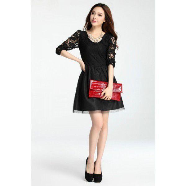 全2色　レースワンピース　長袖　エレガント　レディース　現品限り　特価　Vネック　ミニ丈　パーティードレス　着痩せ　大きいサイズ　LL-5L　202107　202108 |  | 08