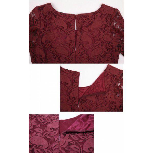 全2色　レースワンピース　長袖　エレガント　レディース　現品限り　特価　Vネック　ミニ丈　パーティードレス　着痩せ　大きいサイズ　LL-5L　202107　202108 |  | 09