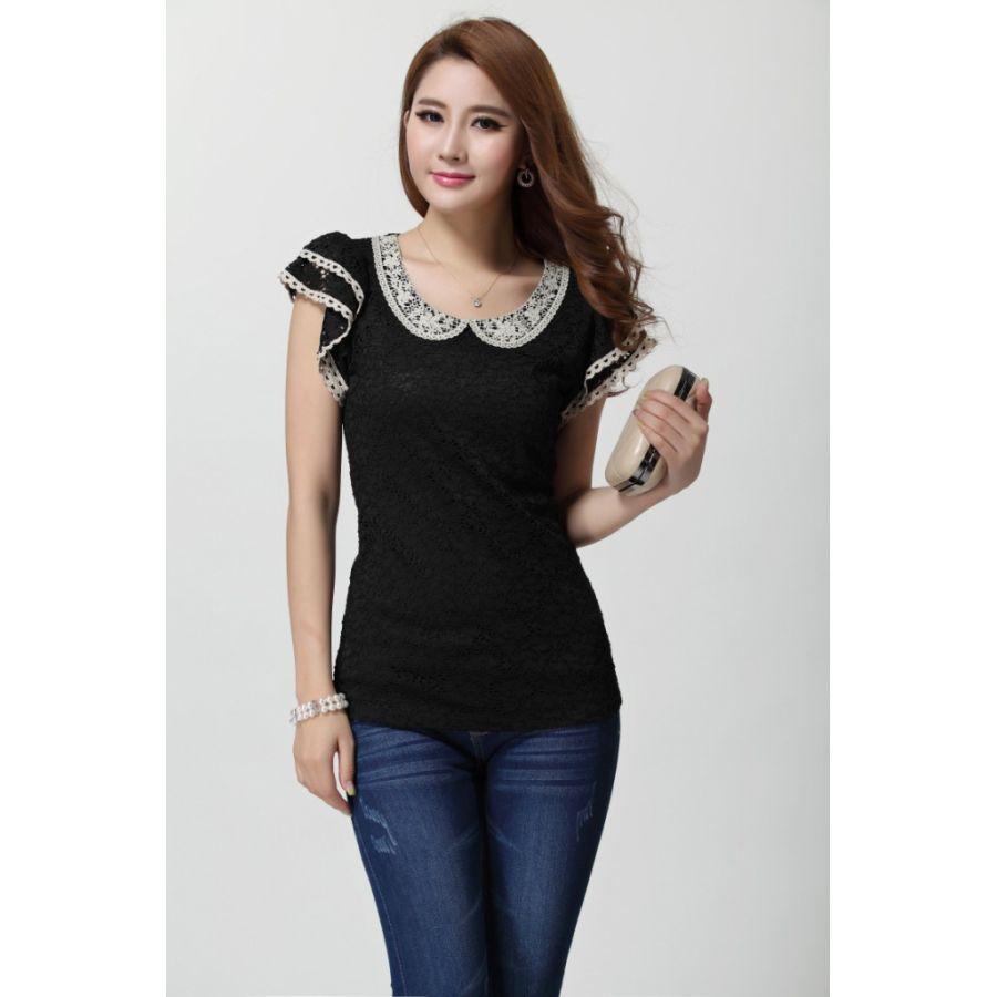 全2色　着痩せ効果のレーストップス　夏服　フリル袖　レディース　現品限り　特価　丸襟　スリム　総レース　可愛い　大きいサイズ　LL-4L　202107　202108 |  | 02