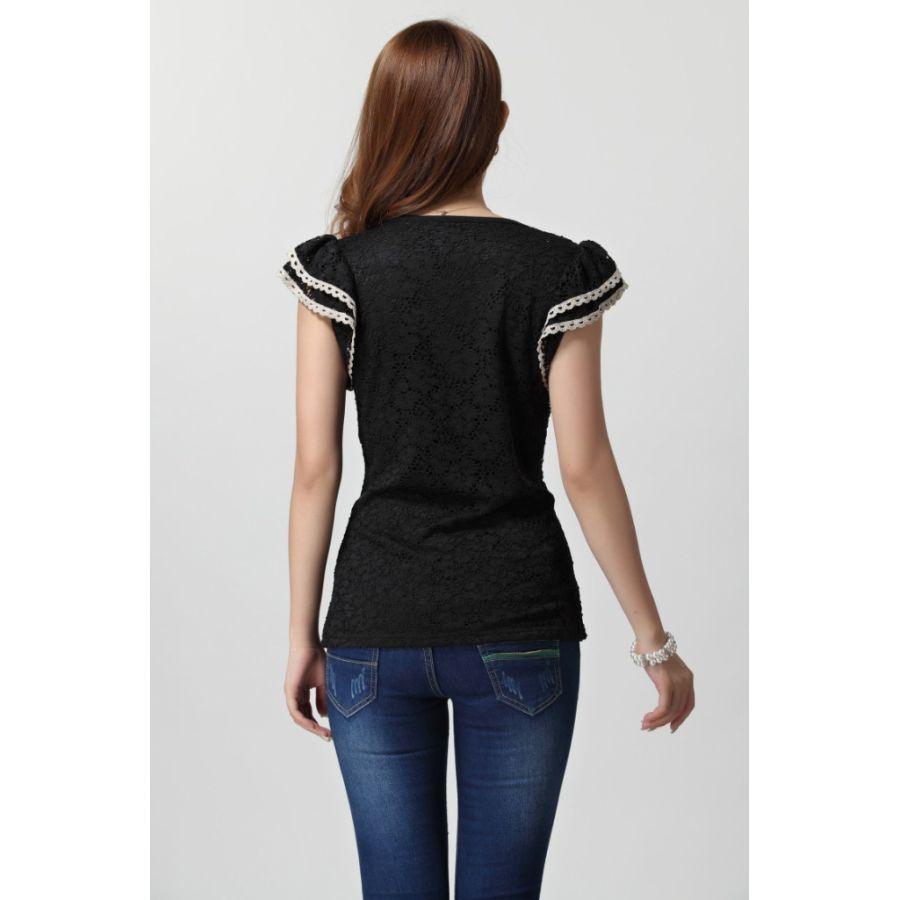 全2色　着痩せ効果のレーストップス　夏服　フリル袖　レディース　現品限り　特価　丸襟　スリム　総レース　可愛い　大きいサイズ　LL-4L　202107　202108 |  | 06