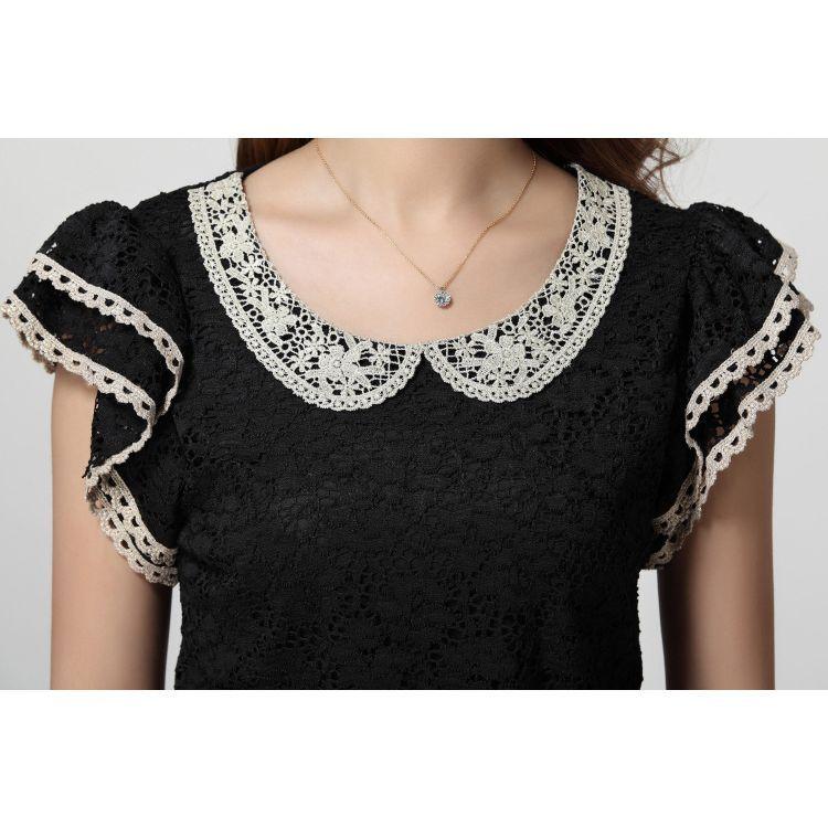 全2色　着痩せ効果のレーストップス　夏服　フリル袖　レディース　現品限り　特価　丸襟　スリム　総レース　可愛い　大きいサイズ　LL-4L　202107　202108 |  | 07
