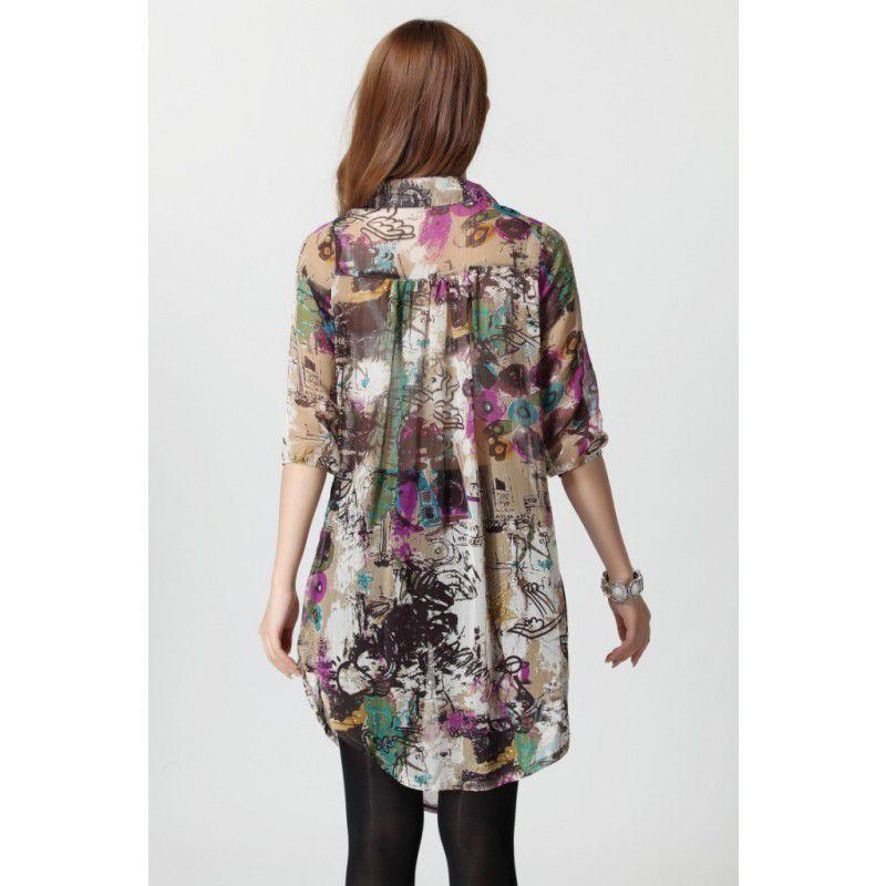 全2色　Vネックチュニック　ブラウス　夏秋　レディース　現品限り　特価　プリント　五分袖　トップス　ロング　着痩せ　大きいサイズ　LL-5L　202107　202108 |  | 07