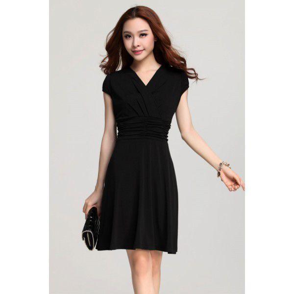 全3色　Vネックワンピース　エレガント　夏　現品限り　特価　レディース　無地　スリムワンピース　半袖　大きいサイズ　LL-5L　202107　202108 |  | 01