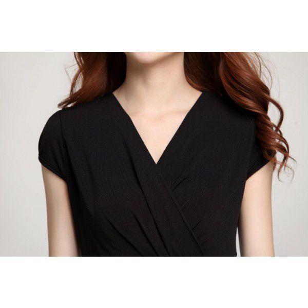 全3色　Vネックワンピース　エレガント　夏　現品限り　特価　レディース　無地　スリムワンピース　半袖　大きいサイズ　LL-5L　202107　202108 |  | 04