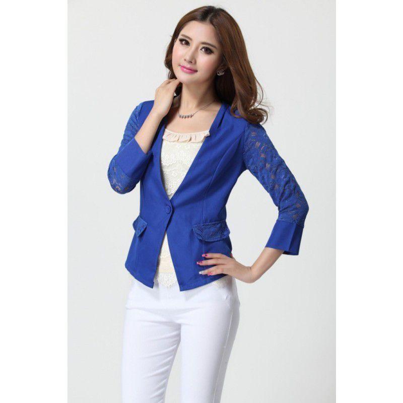 全2色　ノーカラージャケット　レース切替　夏秋　現品限り　特価　レディース　通勤　OL　ショート丈　7分袖　着痩せ　大きいサイズ　LL-4L　202107　202108 |  | 01