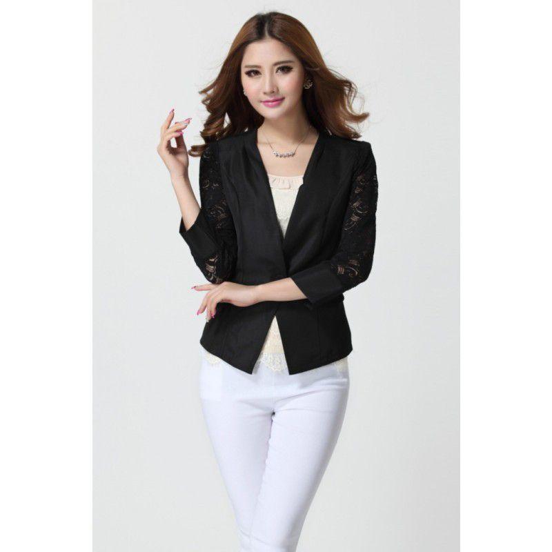 全2色　ノーカラージャケット　レース切替　夏秋　現品限り　特価　レディース　通勤　OL　ショート丈　7分袖　着痩せ　大きいサイズ　LL-4L　202107　202108 |  | 06